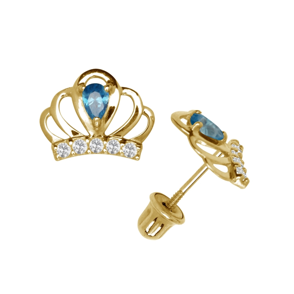 14K Yellow Gold CZ Diamond Gemstone Earrings For women